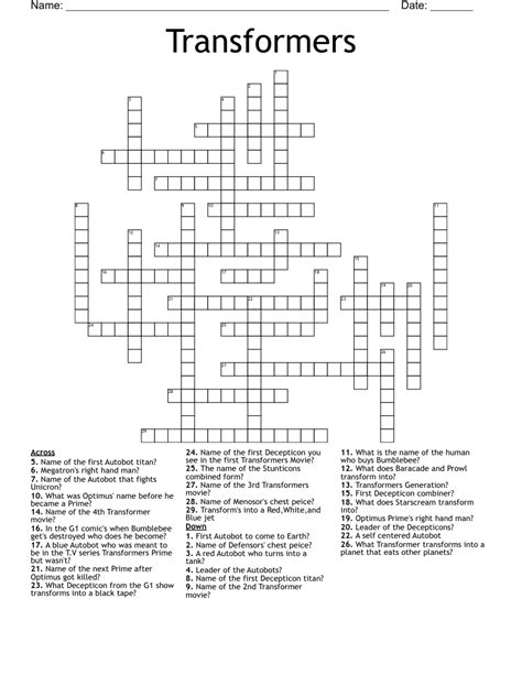  Clue: "Transformers" villain "Transformers" villain is a crossword puzzle clue that we have spotted 1 time. There are related clues (shown below 